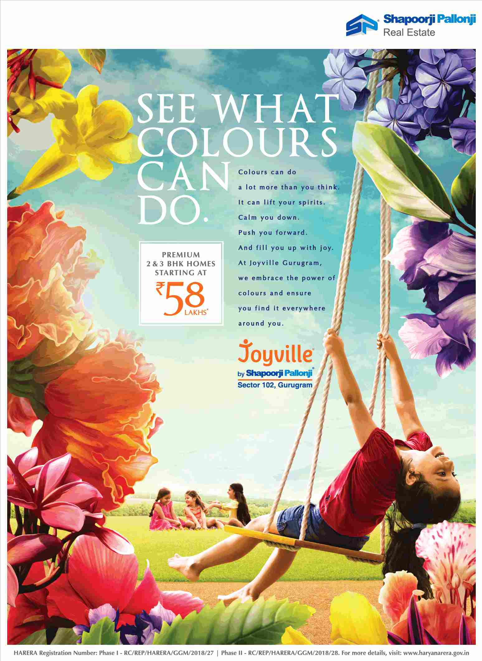 Book  premium 2 & 3 BHK homes @ Rs 58 Lakhs at Shapoorji Pallonji Joyville in Gurgaon